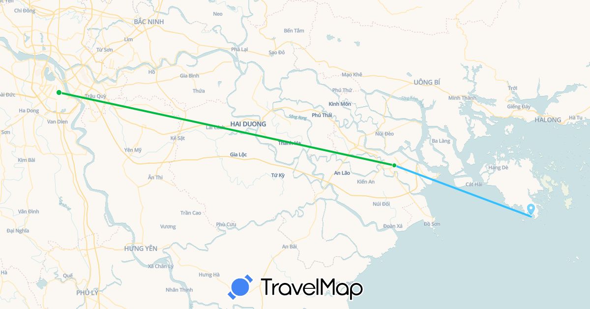 TravelMap itinerary: driving, bus, boat in Vietnam (Asia)